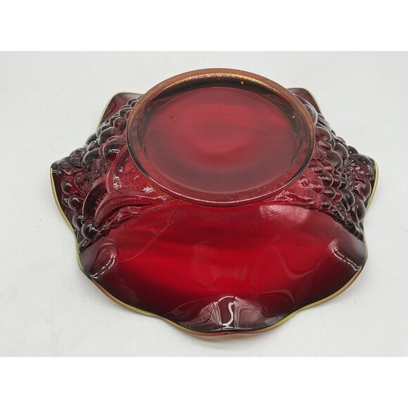 LG Wright Ruby Red Crimped Round Fruit Bowl Embossed Vintage 1960's to 70's Glow - Picture 13 of 16